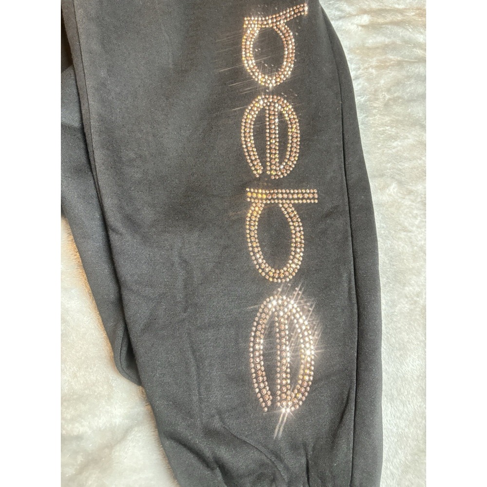 NEW BEBE Jogger Pants 2XL Plush Rhinestone Women's Jogger Sweatpants Black - Picture 9 of 12